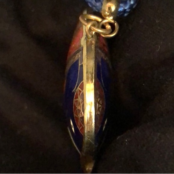 Cloisonné Elephant Pendant- Vintage 1980’s- 19” Cord Necklace- Cobalt Blue/ Gold - Picture 5 of 11